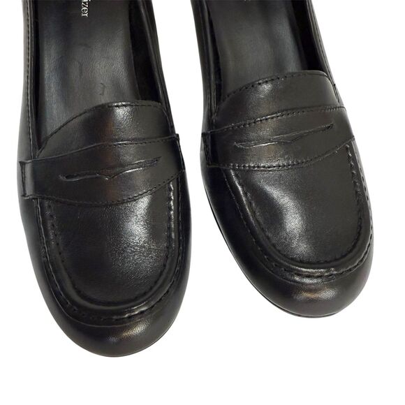 Naturalizer 8.5 Black Penny Loafer Leather Mid Heel Height Chunky Pumps Business - Picture 8 of 11